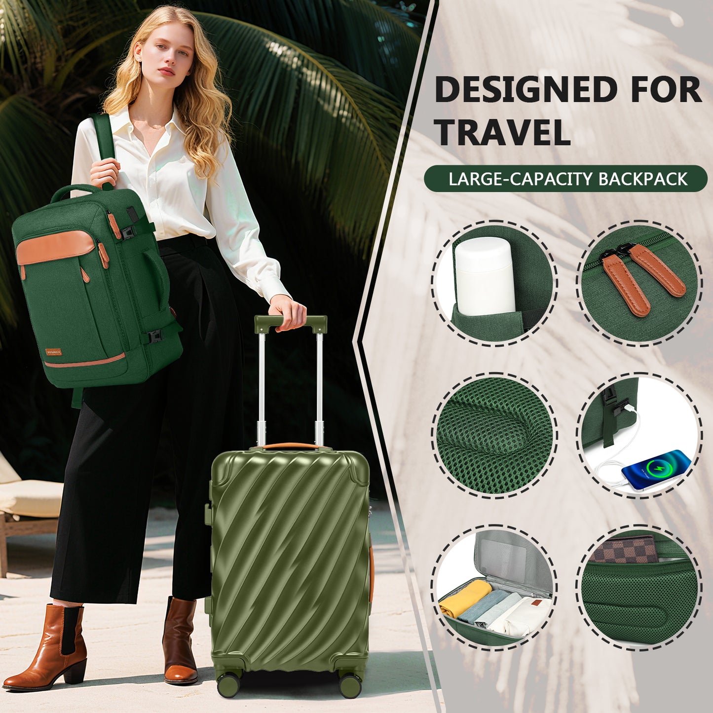 Joyway 5-Piece Luggage Set PC Ultra-Hard Shell Lightweight Suitcase TSA Lock Brake Spinner Wheels (20/24/29) with Backpack Black