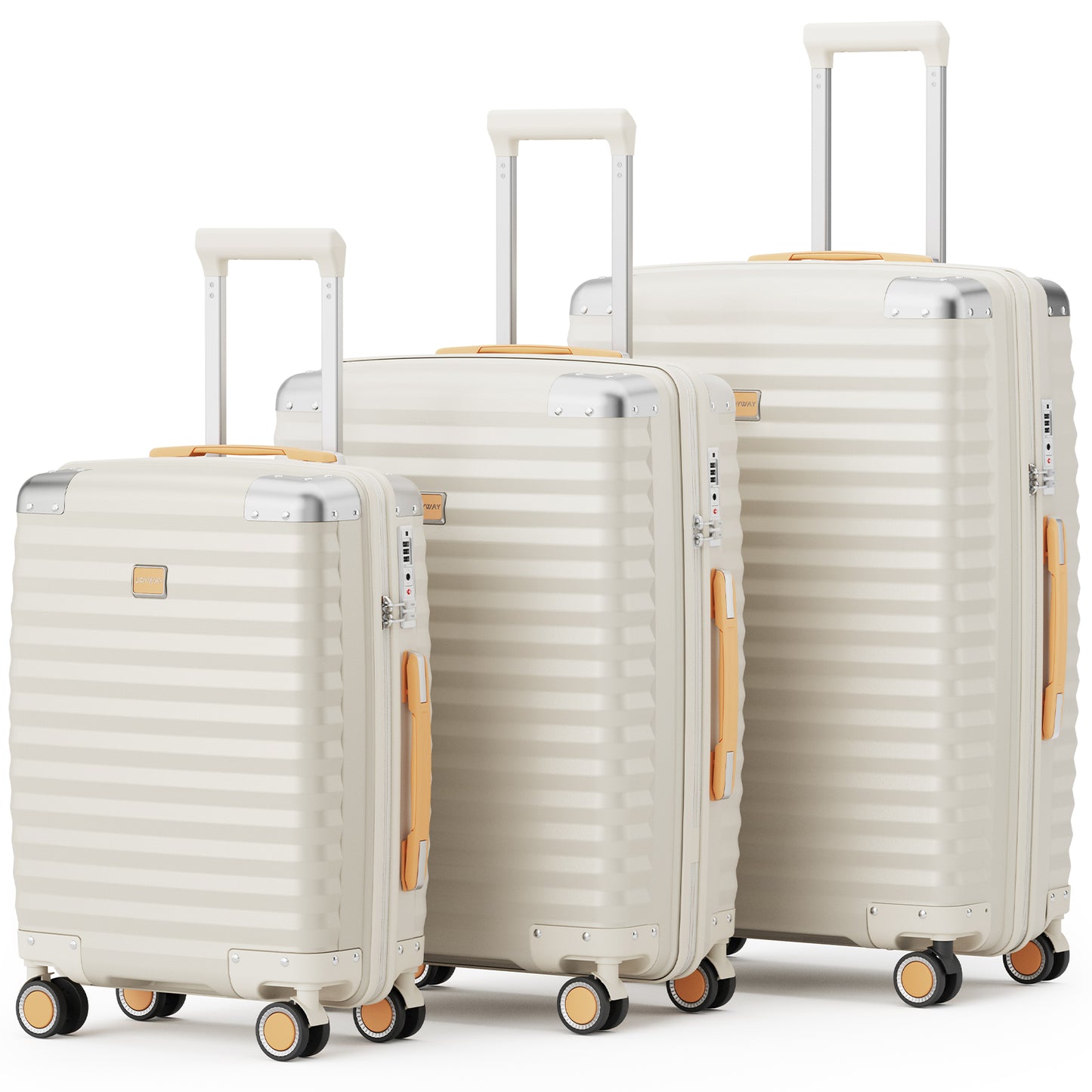 Joyway 3-piece luggage set, made of PP material, featuring a hard shell, lightweight design, and equipped with a TSA lock and swivel wheels, model TR019
