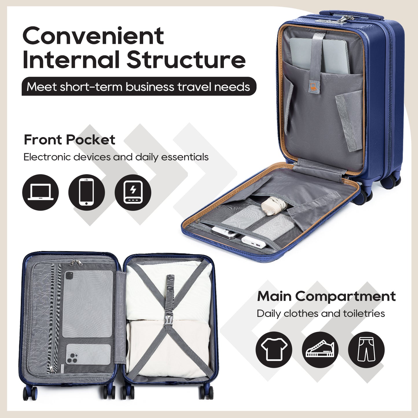 Melalenia 3-Piece Front Opening Cover Carry-on Luggage Side Hooks TSA Lock Spinner Wheels YKK Zippers