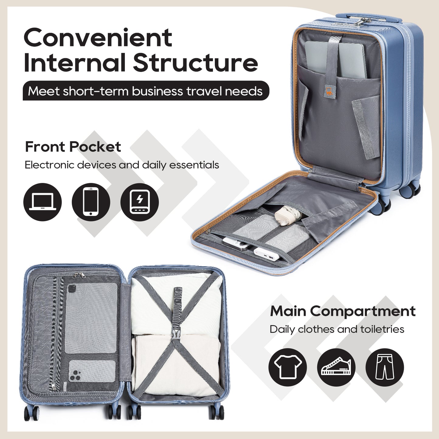 Melalenia 3-Piece Front Opening Cover Carry-on Luggage Side Hooks TSA Lock Spinner Wheels YKK Zippers