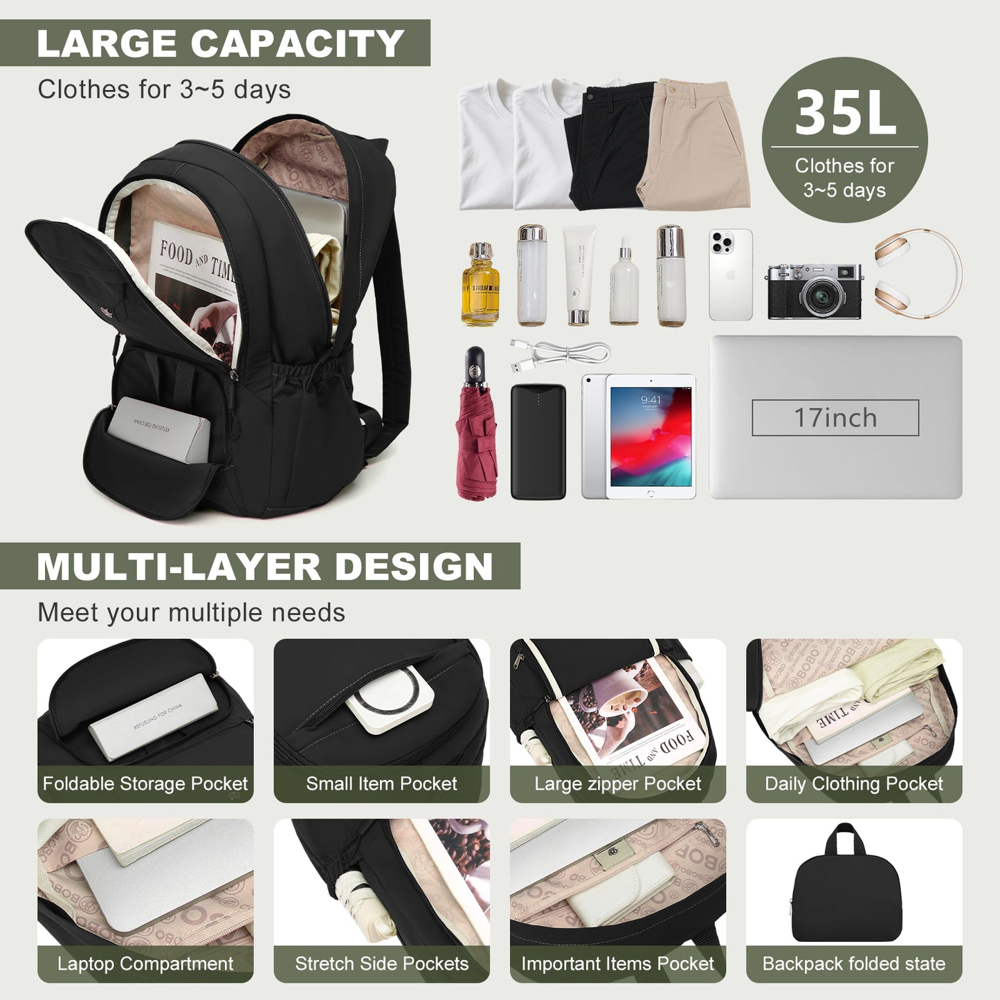 Joyway Lightweight Folding Backpack 35L Waterproof Foldable Hiking Bag Lightweight and Compact Folding Backpack for Travel School Camping