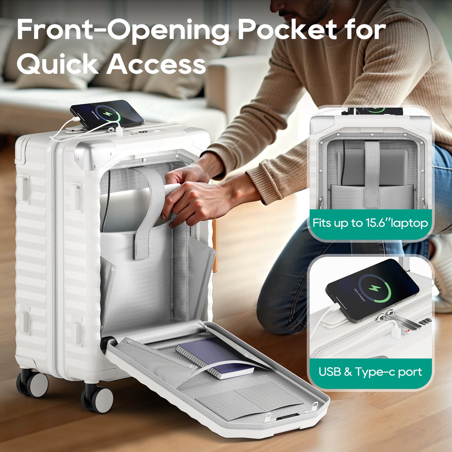 Joyway Front Opening Cover Carry-on Luggage Side Hooks TSA Lock Spinner Wheels YKK Zippers，PC material