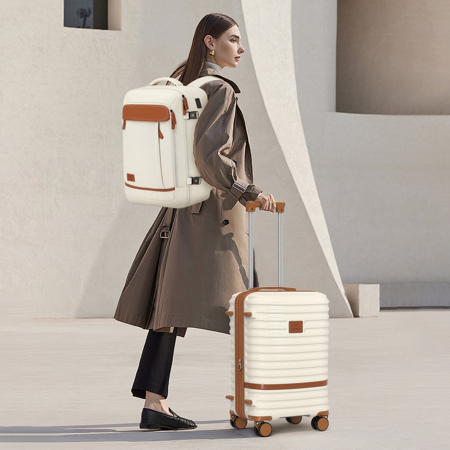 5-piece striped luggage set, including a hard-shell lightweight suitcase, a multi-functional backpack, and a cosmetic bag, TR008