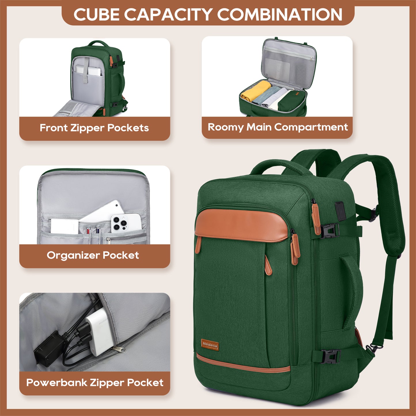 Melalenia 2PCS Waterproof Airline Aprroved Carry-on Travel Backpack with Toiletry Bag USB Port Comfortable