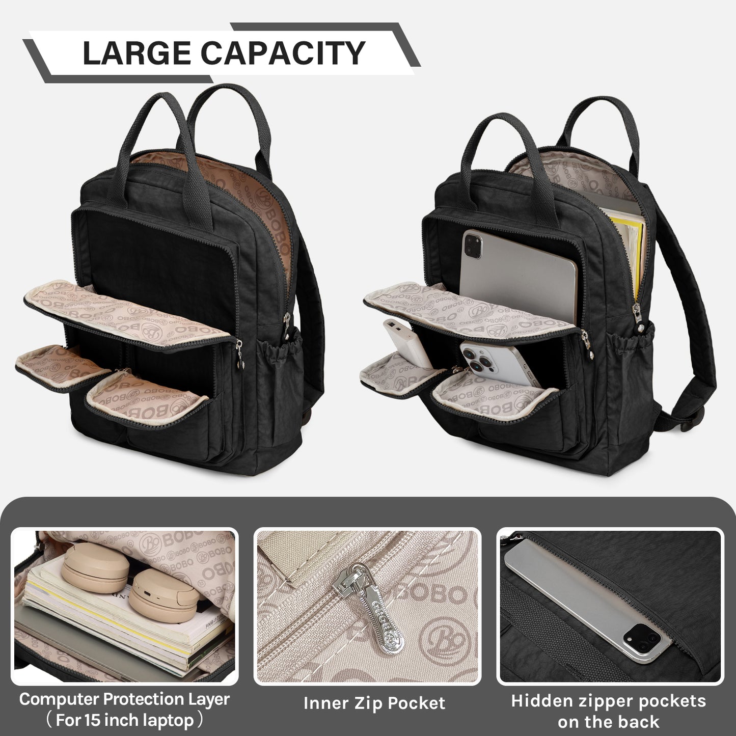 Joyway Waterproof Backpack for School and Travel Fits 15 Inch Laptop Lightweight Casual Daypack with Multi Pockets