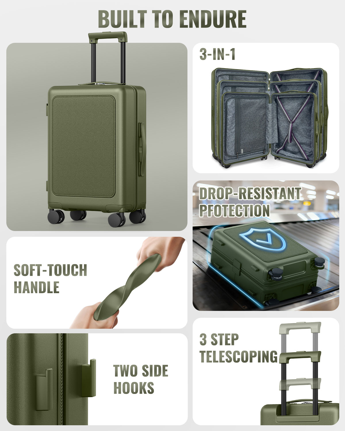 Joyway Luggage Sets 3 Piece with SpinnerWheels, Carry On Luggage 20In with PCHardshell, Lightweight Suitcase Set with TSALock and Pressure-resistant Frame, 20/24/28Inch PF003