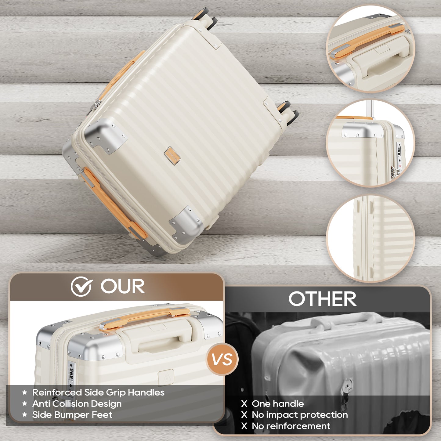 Joyway 3-piece luggage set, made of PP material, featuring a hard shell, lightweight design, and equipped with a TSA lock and swivel wheels, model TR019