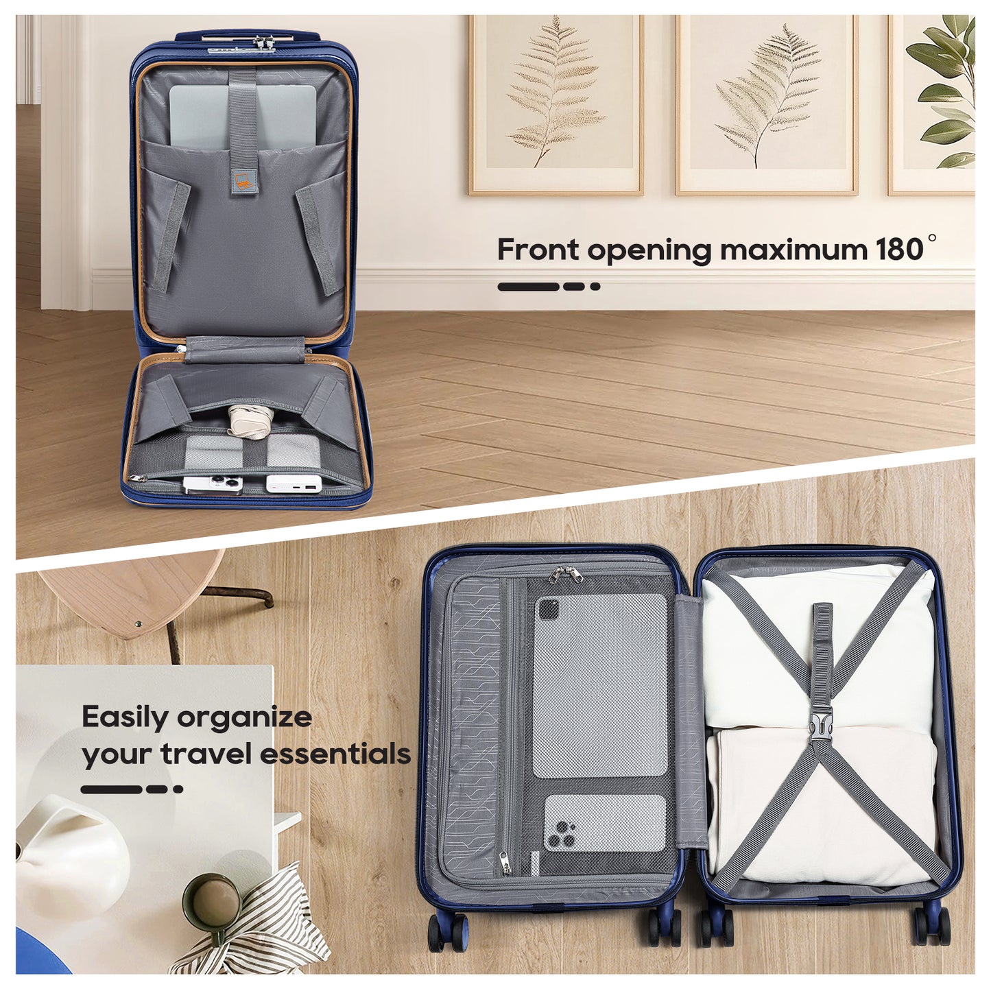 Melalenia 3-Piece Front Opening Cover Carry-on Luggage Side Hooks TSA Lock Spinner Wheels YKK Zippers