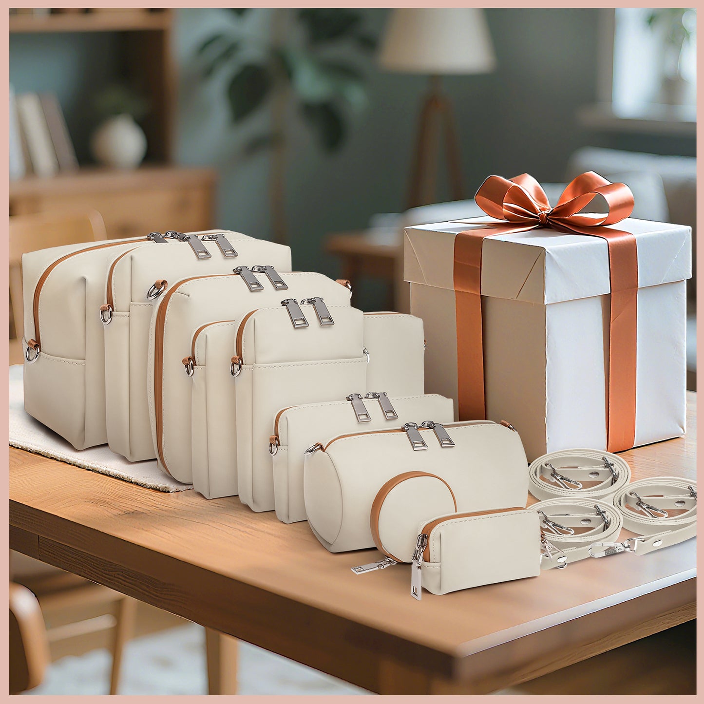 Ten-piece PU leather bag set, including a toiletry bag set (9 bags + 3 matching shoulder straps)