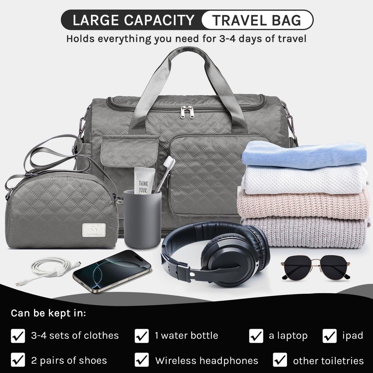 Joyway Duffle Bag, Foldable Gym Bag with Wet Bag