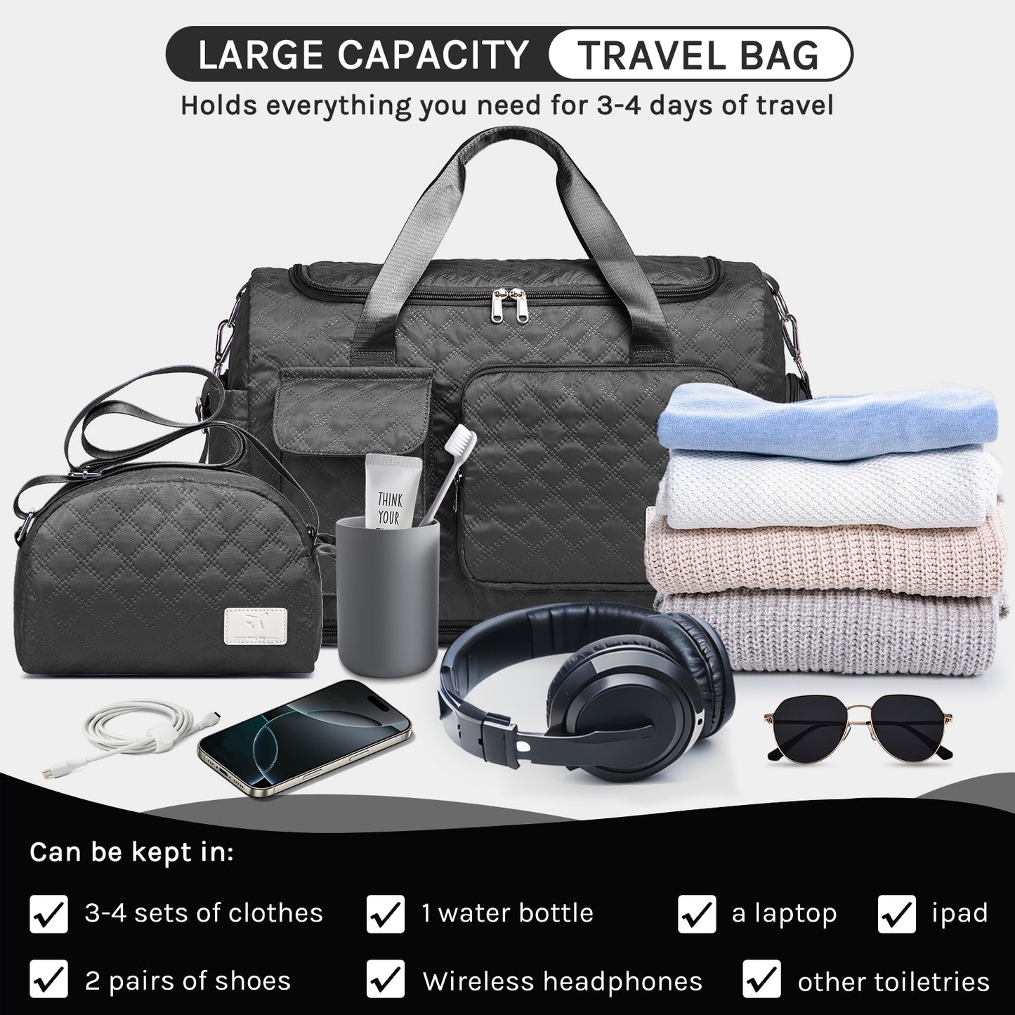 Joyway Duffle Bag, Foldable Gym Bag with Wet Bag