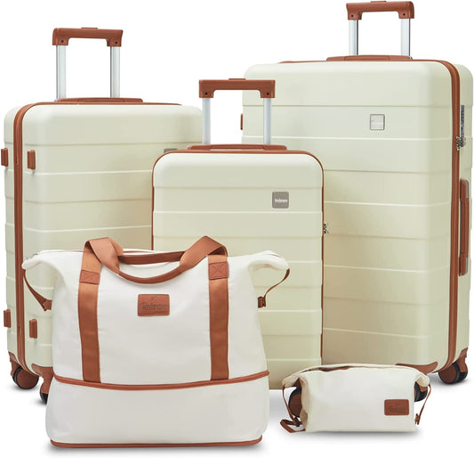 beige 5 Piece Set Lightweight Hard Shell Luggage Set