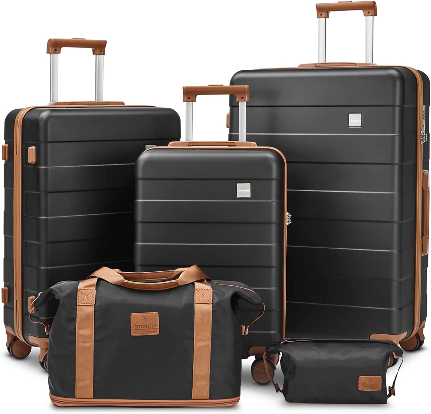 black brown 5 Piece Set Lightweight Hard Shell Luggage Set