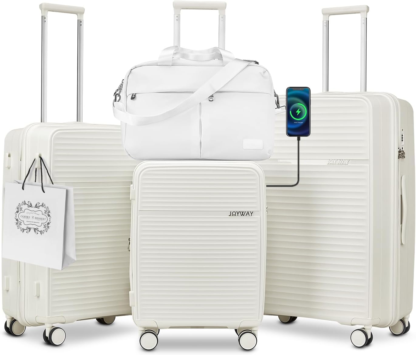 Joyway - 4 Luggage Sets PP Hardside USB Spinner Luggage - （Expandable Carry-on Luggage20"）（ 24" 28")