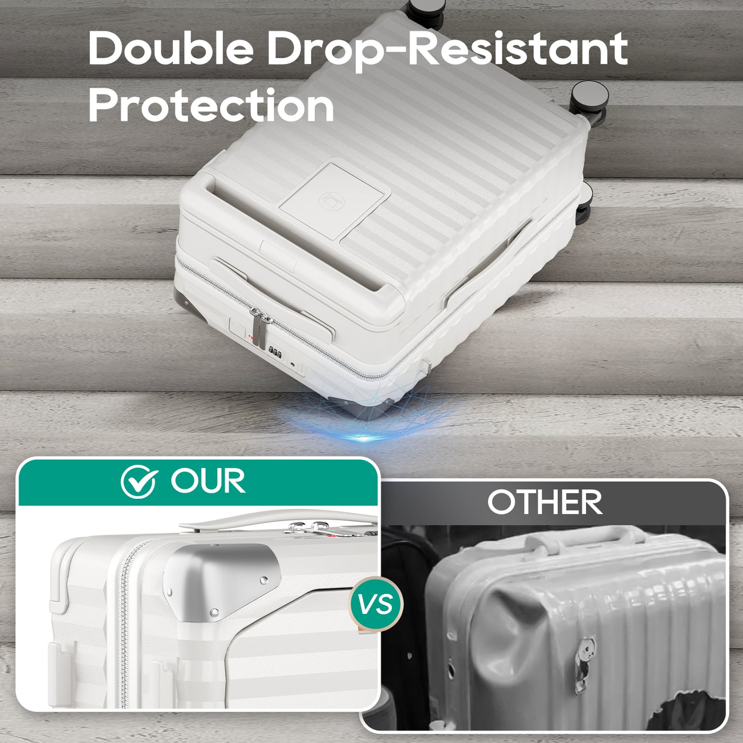 Joyway Front Opening Cover Carry-on Luggage Side Hooks TSA Lock Spinner Wheels YKK Zippers，PC material