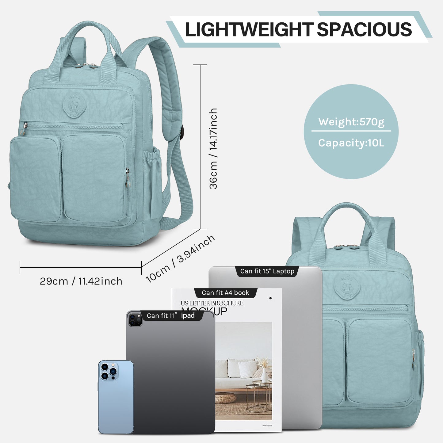 Joyway Waterproof Backpack for School and Travel Fits 15 Inch Laptop Lightweight Casual Daypack with Multi Pockets