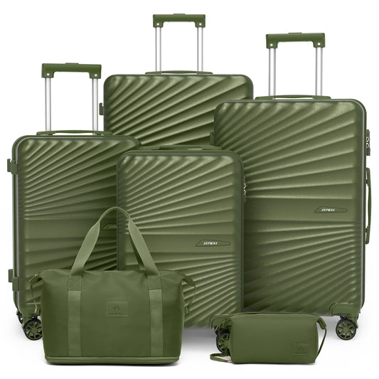 Joyway Luggage Set 4 Piece ABS Hardside Lightweight Suitcase with TSA Lock Spinner Wheels (18/20/24/28),Green-Brown