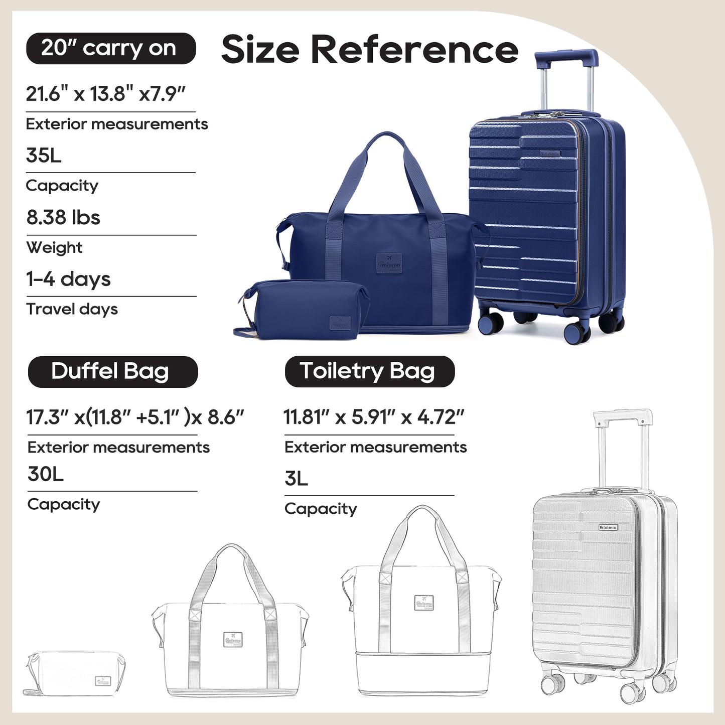 Melalenia 3-Piece Front Opening Cover Carry-on Luggage Side Hooks TSA Lock Spinner Wheels YKK Zippers