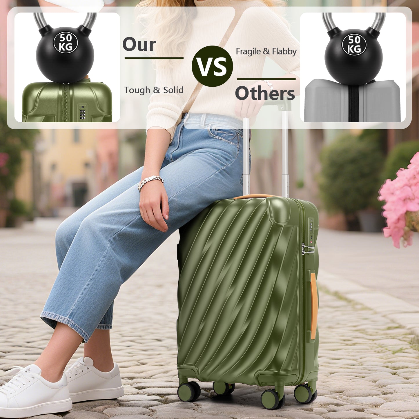 Joyway 5-Piece Luggage Set PC Ultra-Hard Shell Lightweight Suitcase TSA Lock Brake Spinner Wheels (20/24/29) with Backpack Black