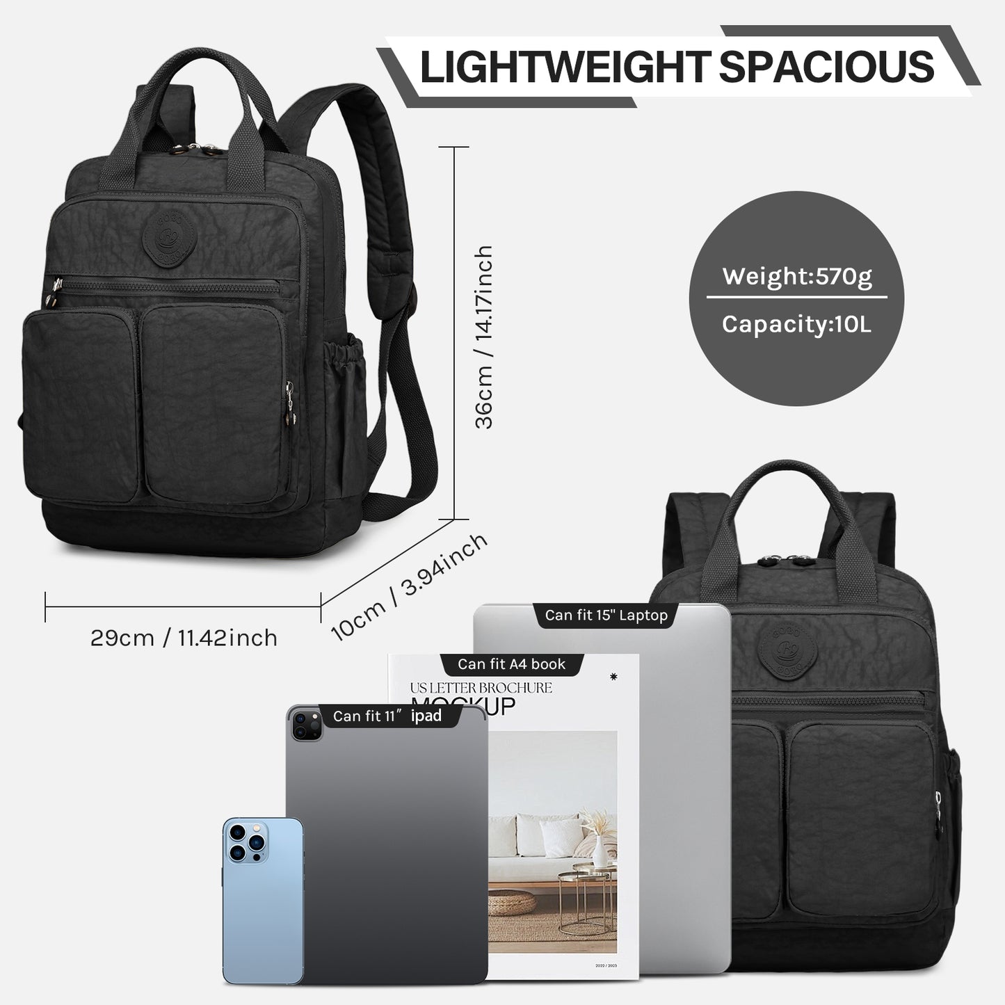 Joyway Waterproof Backpack for School and Travel Fits 15 Inch Laptop Lightweight Casual Daypack with Multi Pockets