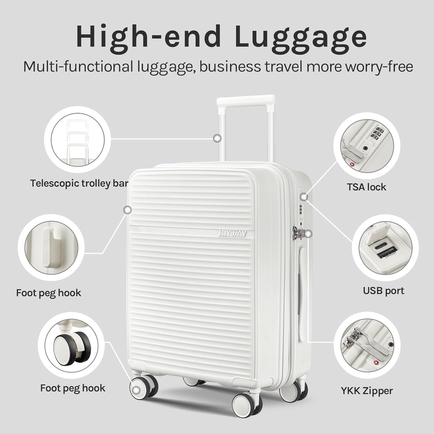 Joyway - 4 Luggage Sets PP Hardside USB Spinner Luggage - （Expandable Carry-on Luggage20"）（ 24" 28")