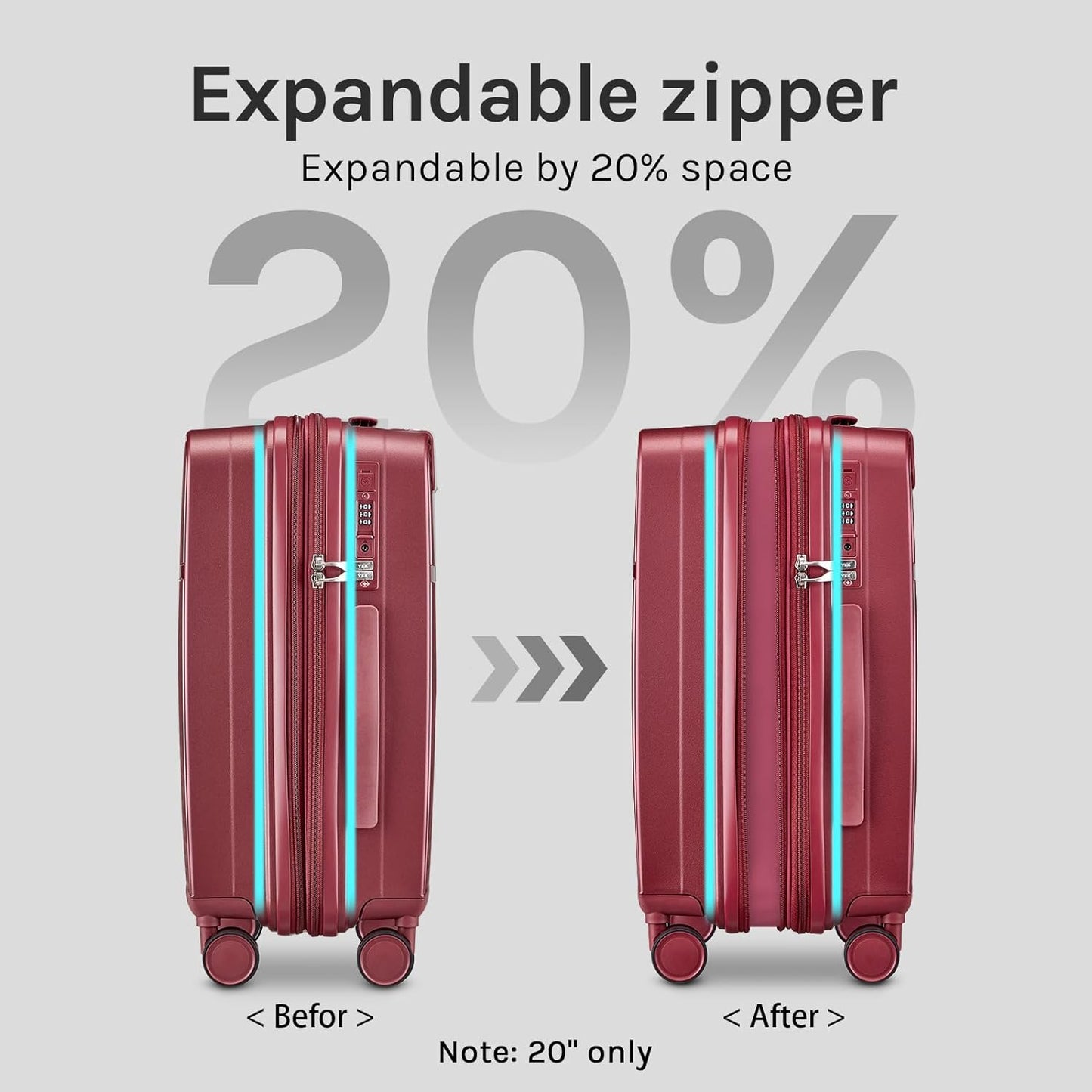 Joyway - 4 Luggage Sets PP Hardside USB Spinner Luggage - （Expandable Carry-on Luggage20"）（ 24" 28")