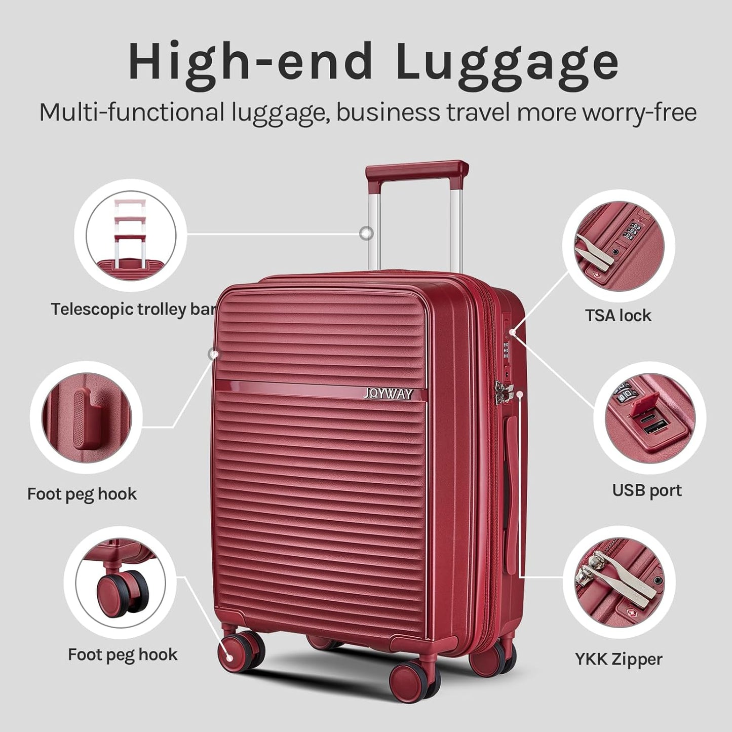 Joyway - 4 Luggage Sets PP Hardside USB Spinner Luggage - （Expandable Carry-on Luggage20"）（ 24" 28")