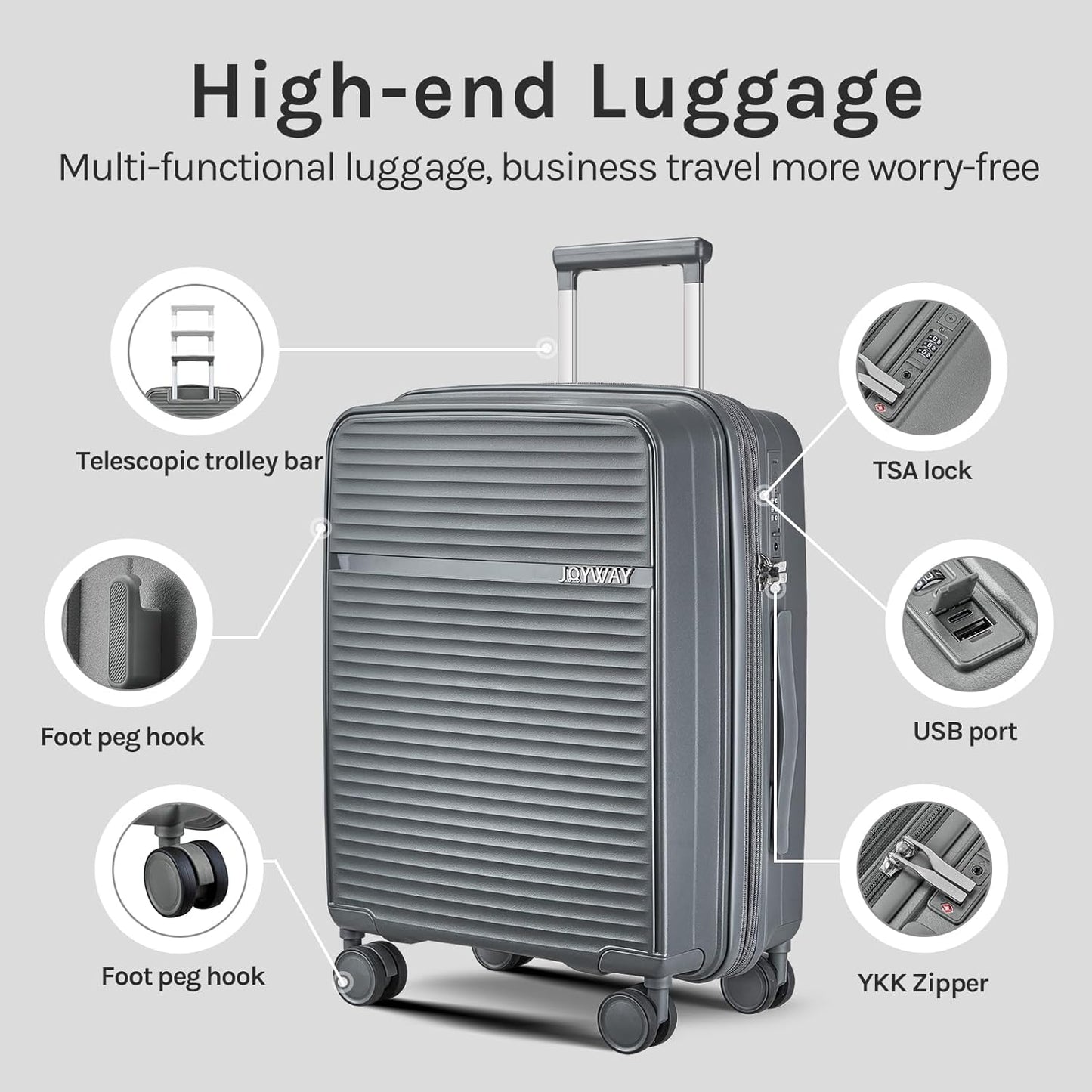 Joyway - 4 Luggage Sets PP Hardside USB Spinner Luggage - （Expandable Carry-on Luggage20"）（ 24" 28")