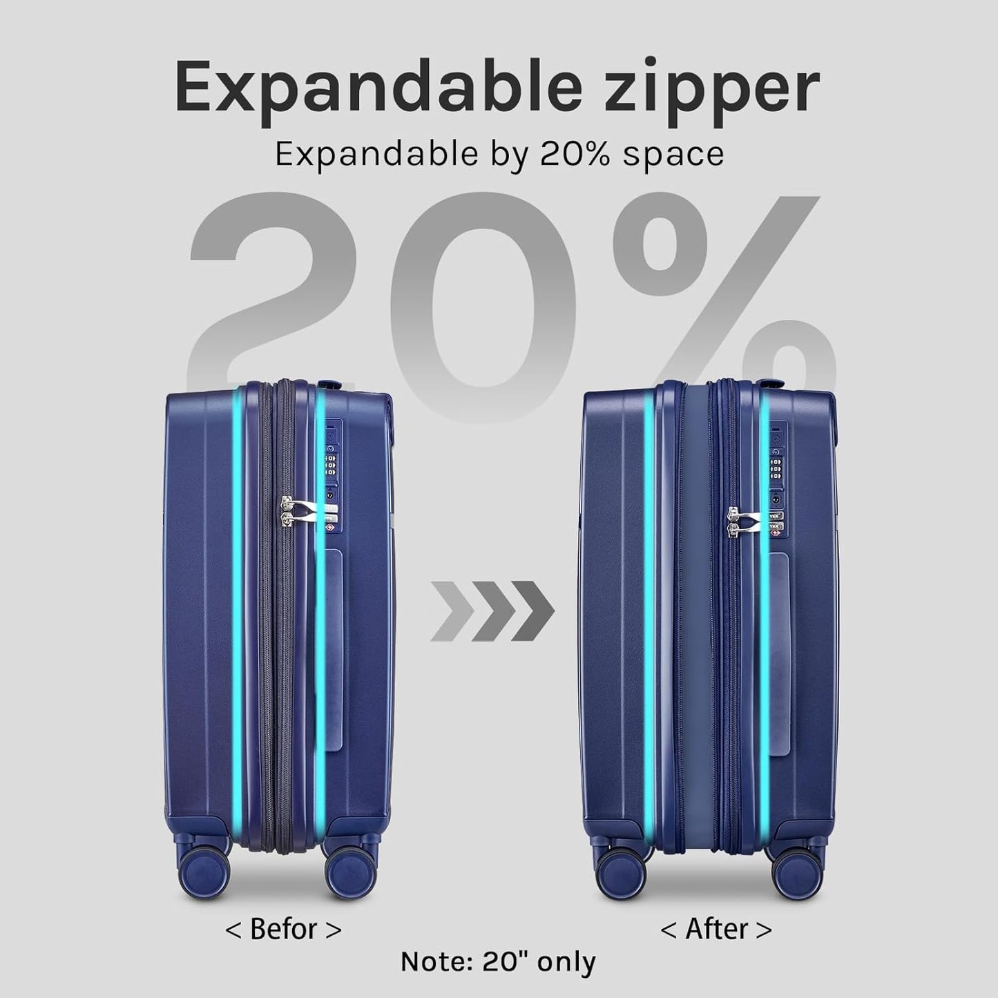 Joyway - 4 Luggage Sets PP Hardside USB Spinner Luggage - （Expandable Carry-on Luggage20"）（ 24" 28")