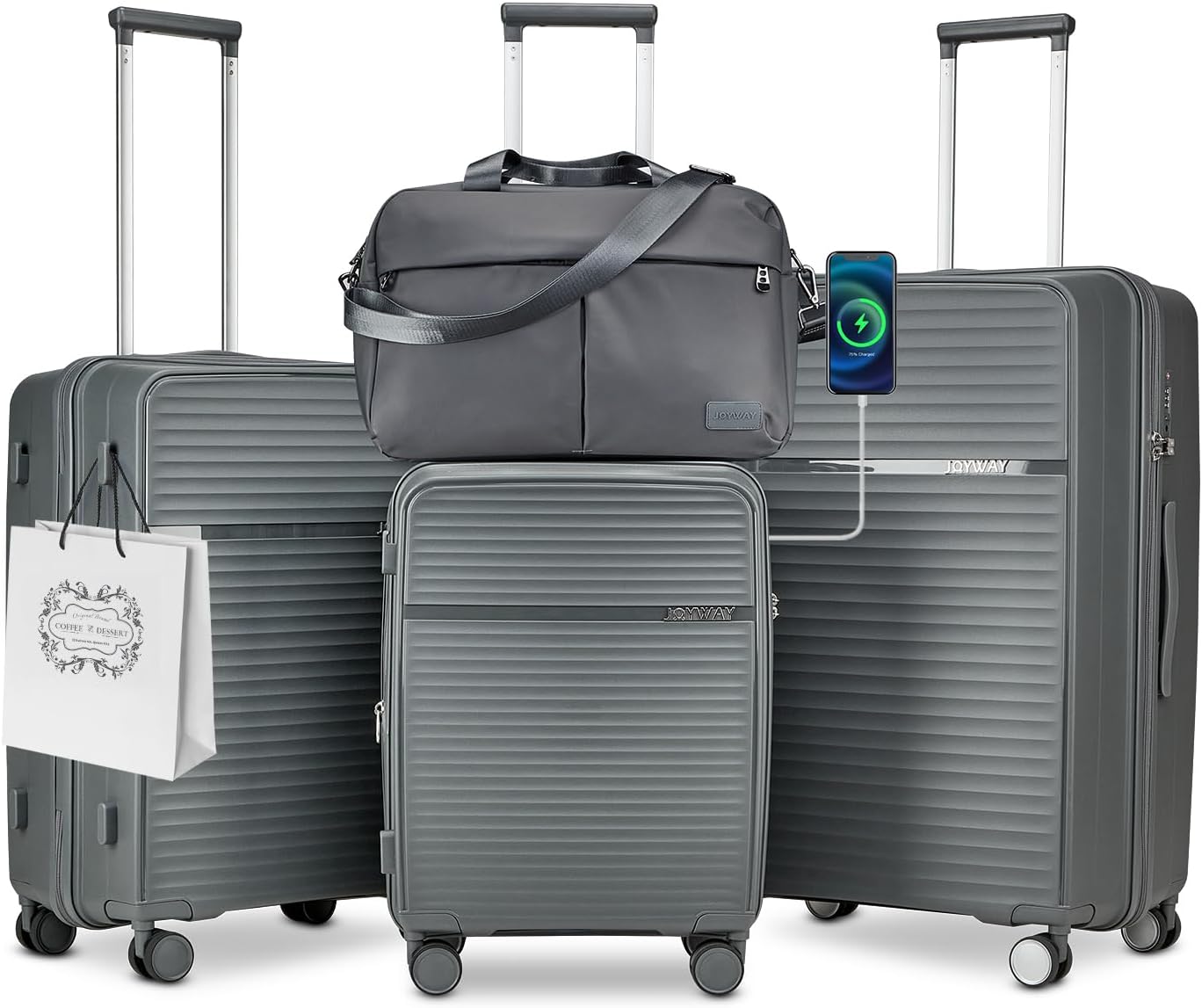 Joyway - 4 Luggage Sets PP Hardside USB Spinner Luggage - （Expandable Carry-on Luggage20"）（ 24" 28")