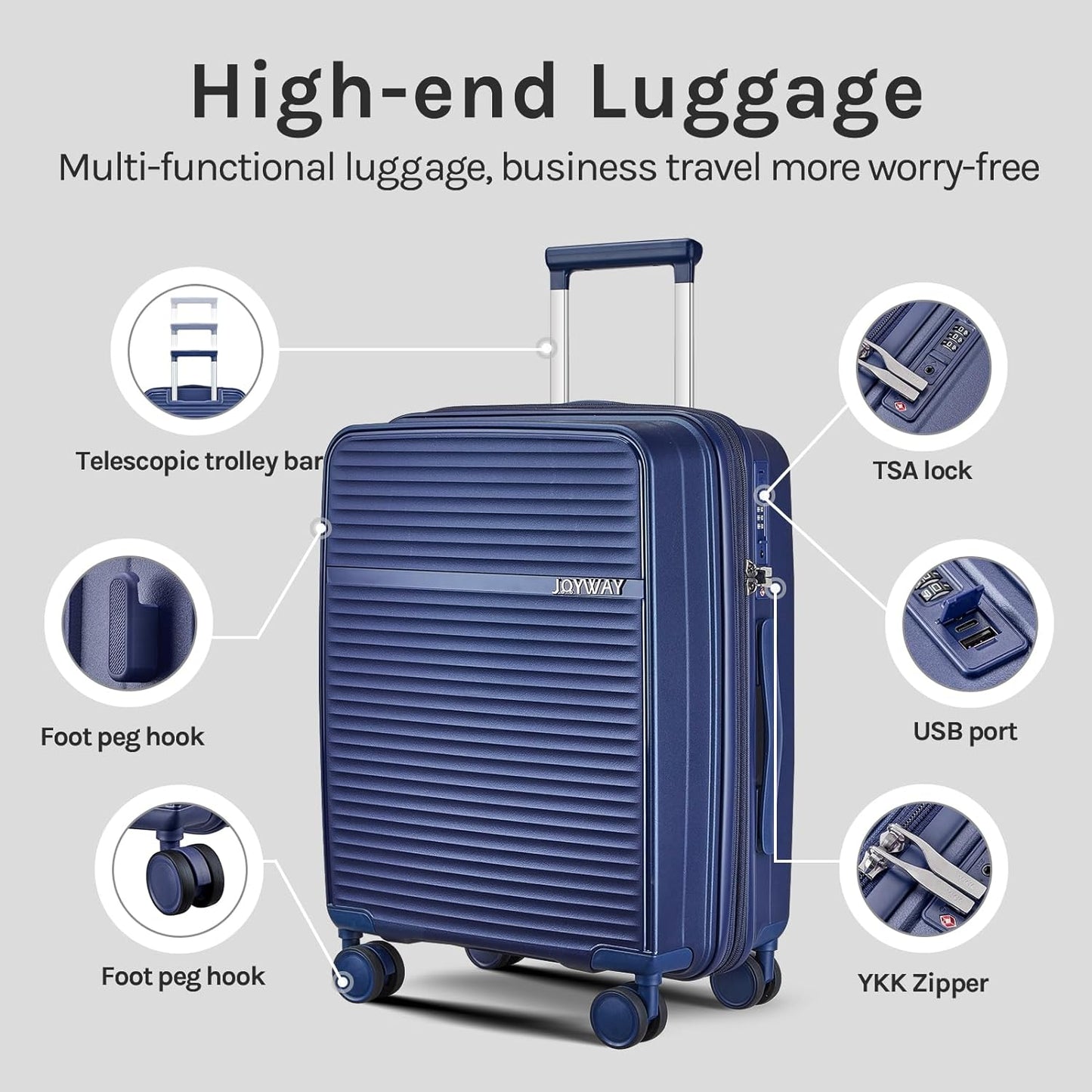 Joyway - 4 Luggage Sets PP Hardside USB Spinner Luggage - （Expandable Carry-on Luggage20"）（ 24" 28")