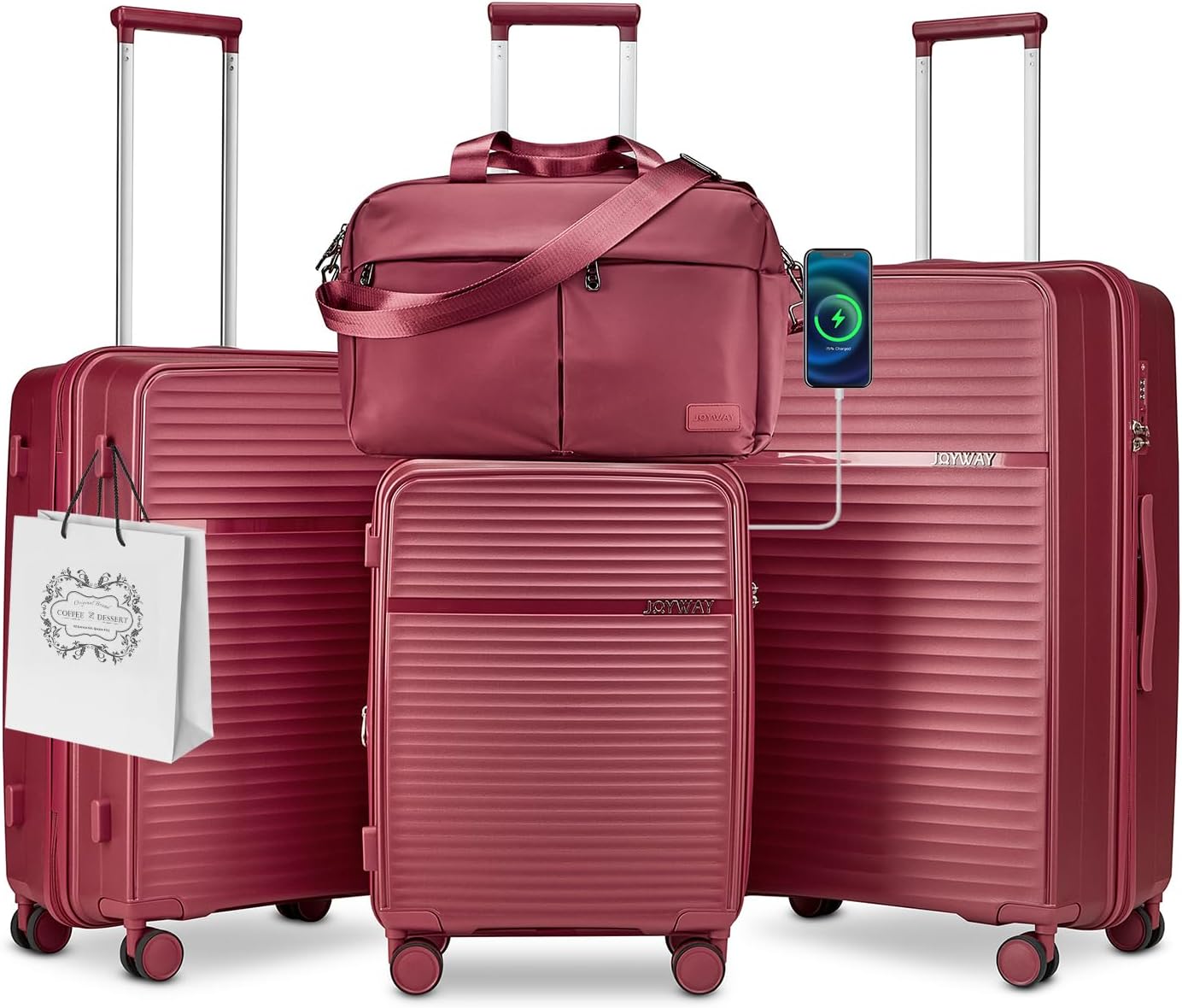 Joyway - 4 Luggage Sets PP Hardside USB Spinner Luggage - （Expandable Carry-on Luggage20"）（ 24" 28")