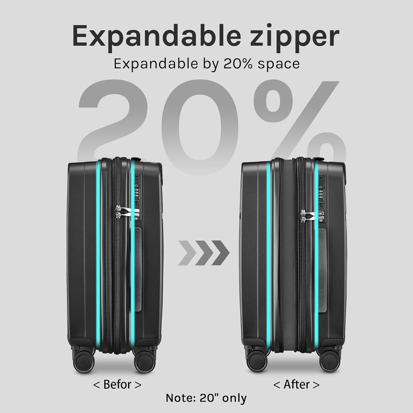 Joyway - 4 Luggage Sets PP Hardside USB Spinner Luggage - （Expandable Carry-on Luggage20"）（ 24" 28")