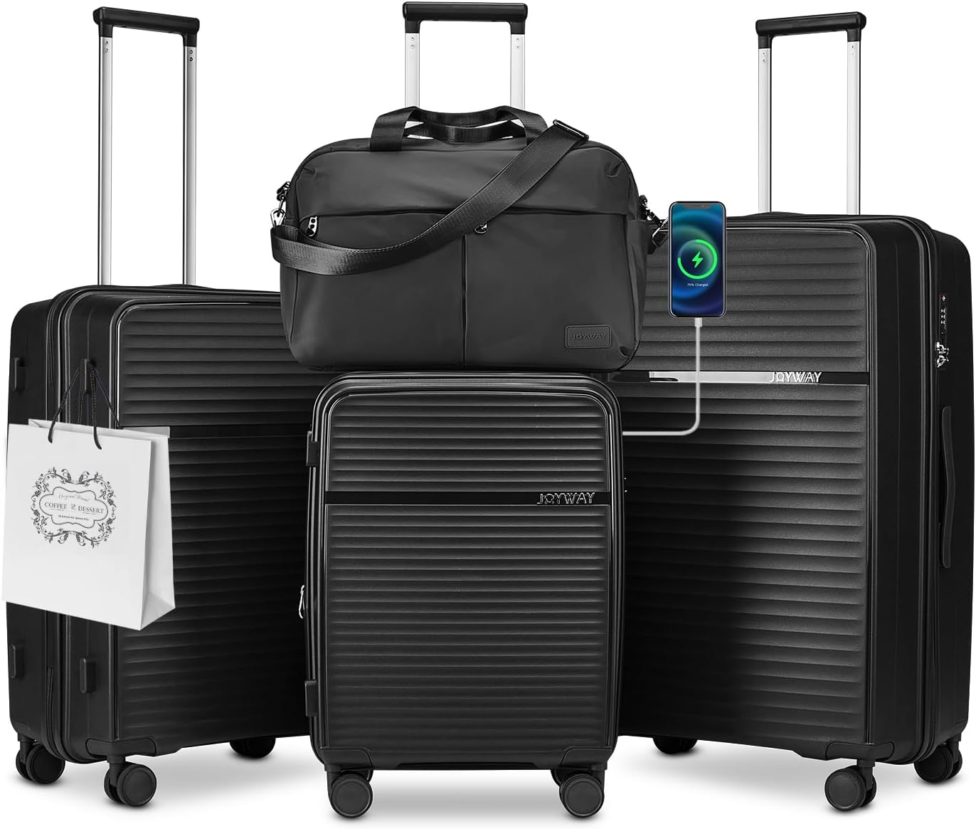 Joyway - 4 Luggage Sets PP Hardside USB Spinner Luggage - （Expandable Carry-on Luggage20"）（ 24" 28")