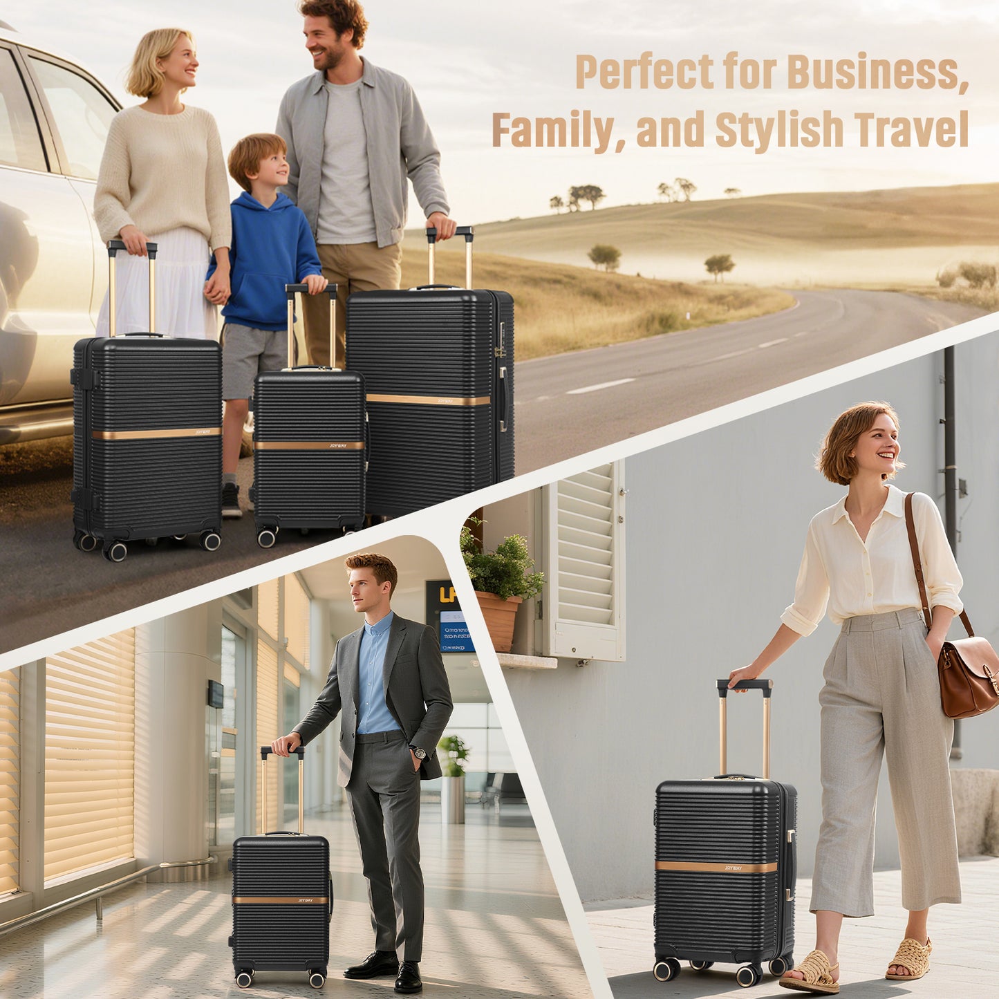 Joyway 3 Piece Luggage Set (20/24/28 Inch) – Lightweight ABS Hardshell Suitcases, Spinner Wheels, TSA Lock, Durable Travel Luggage PF001