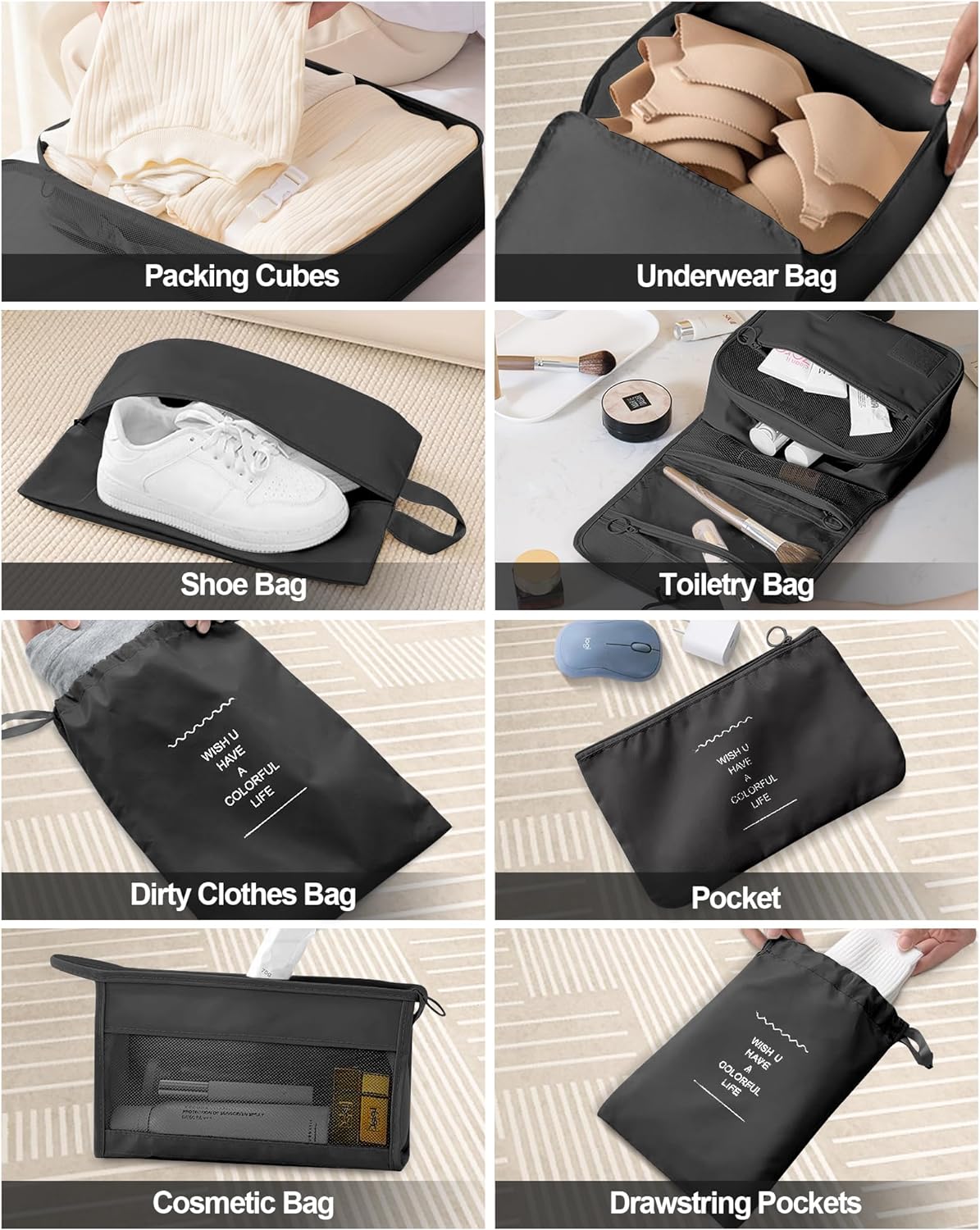 Joyway 10 Set Packing Cubes Luggage Organizers for Travel Accessories Essentials Organizer Bags