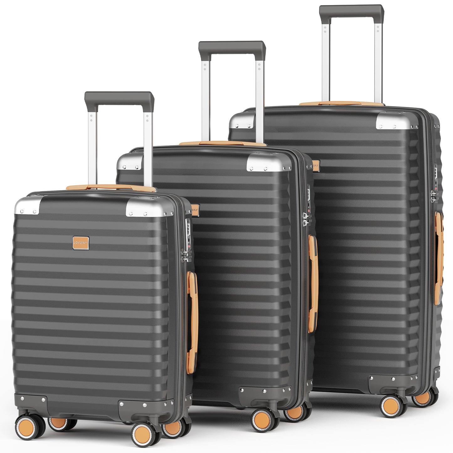 Joyway 3-piece luggage set, made of PP material, featuring a hard shell, lightweight design, and equipped with a TSA lock and swivel wheels, model TR019