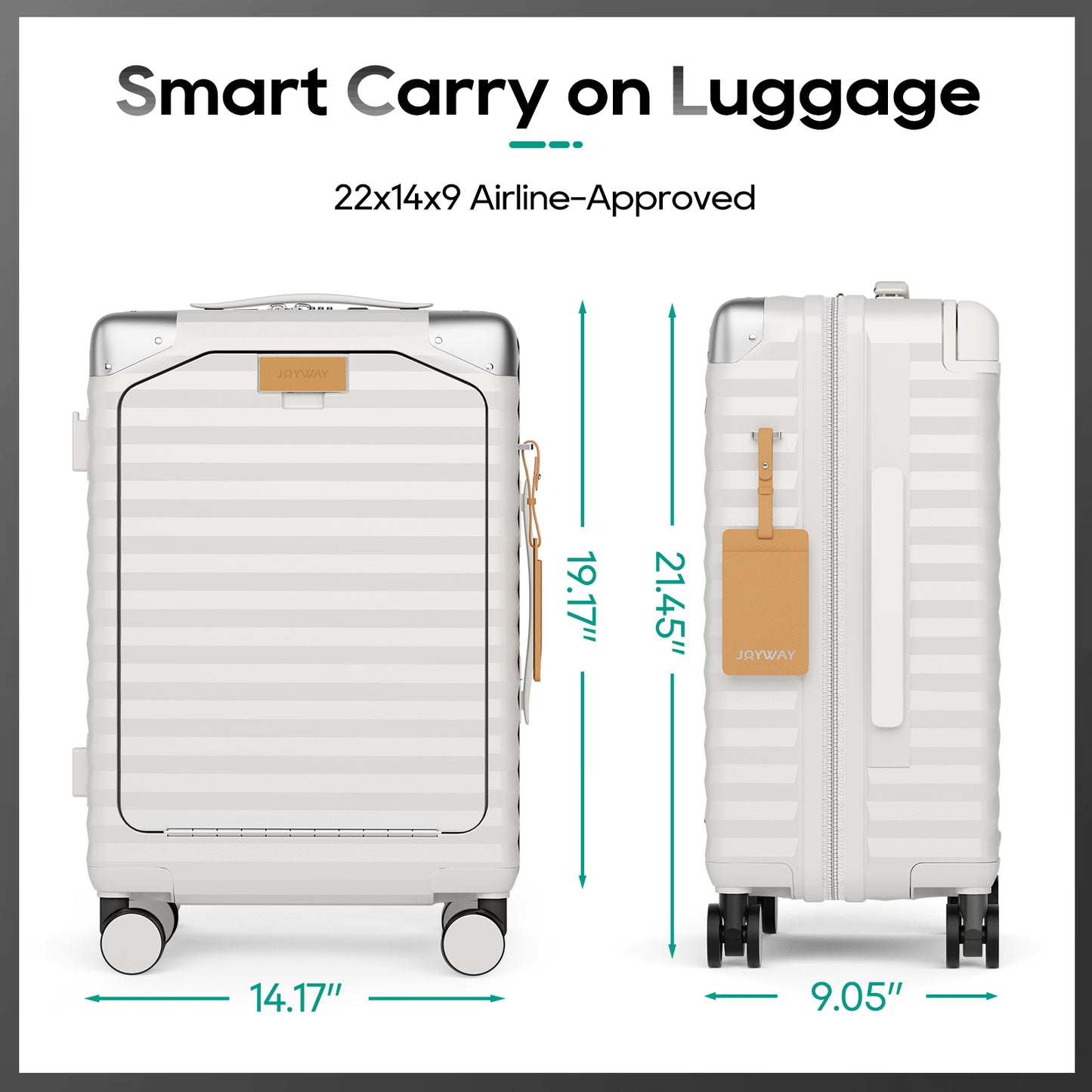 Joyway Front Opening Cover Carry-on Luggage Side Hooks TSA Lock Spinner Wheels YKK Zippers，PC material