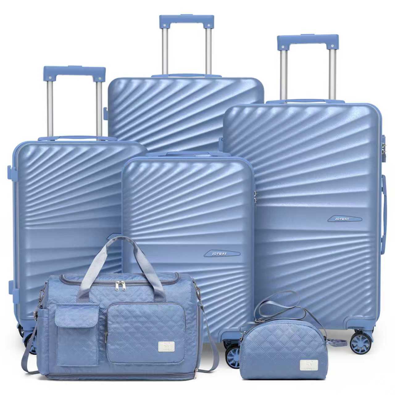 Joyway Luggage Set 6 Piece ABS Hardside Lightweight Suitcase with TSA Lock Spinner Wheels (18/20/24/28),Green-Brown