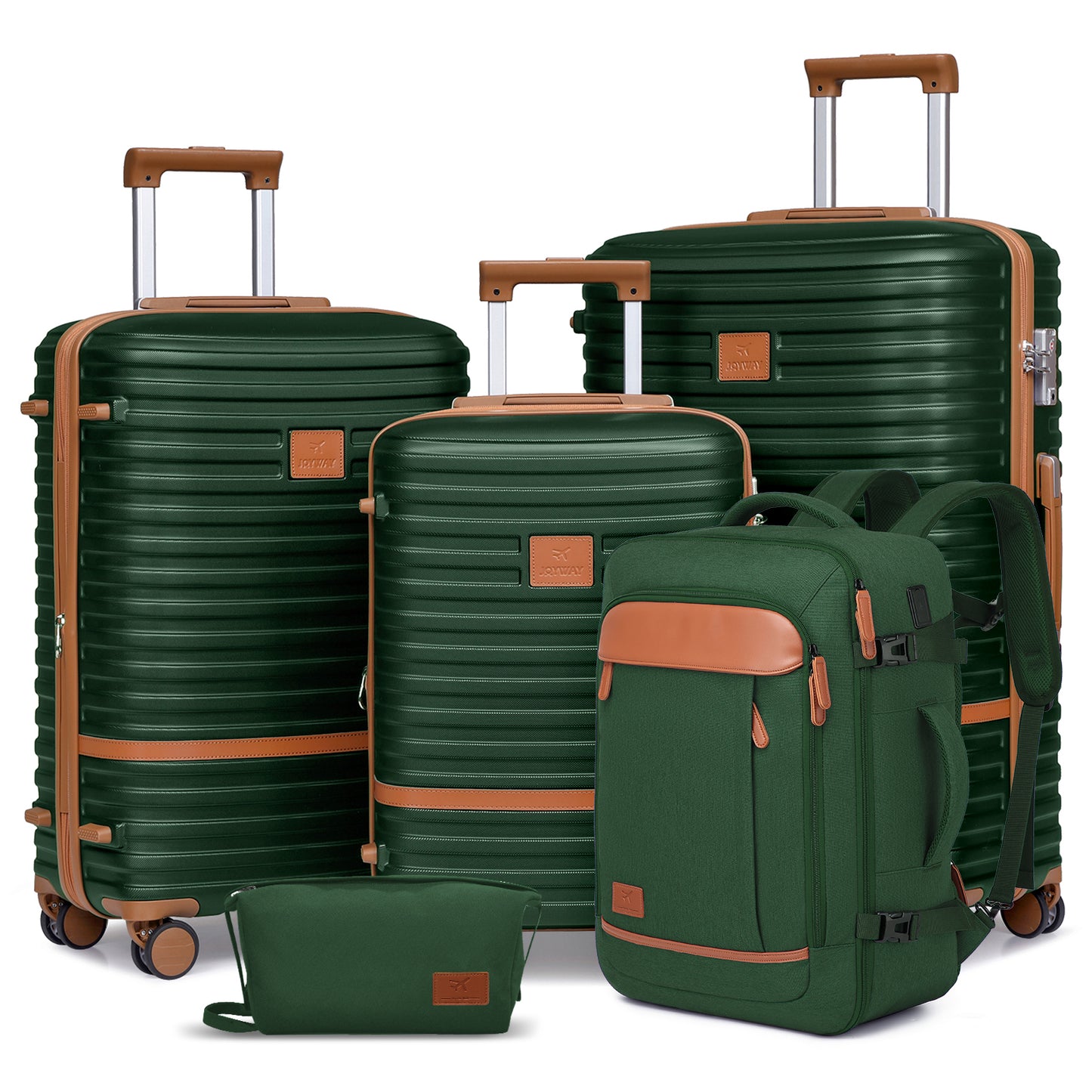 5-piece striped luggage set, including a hard-shell lightweight suitcase, a multi-functional backpack, and a cosmetic bag, TR008