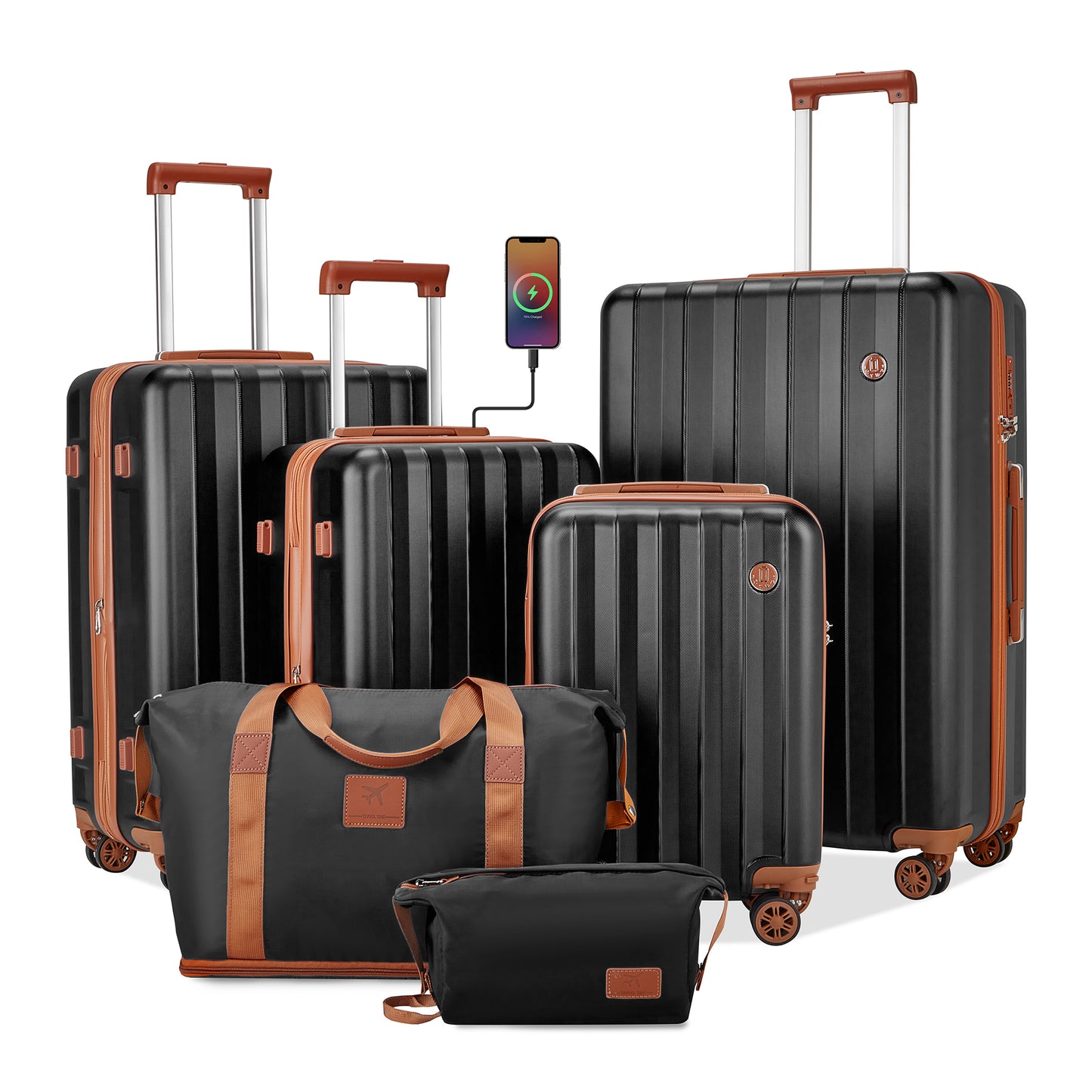 6 Pieces Set 18/20/24/28 INCH Carry On Luggage Set TR007 Plus with Cup Holder and USB Port