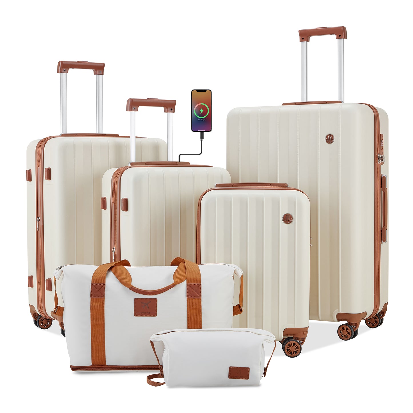 6 Pieces Set 18/20/24/28 INCH Carry On Luggage Set TR007 Plus with Cup Holder and USB Port