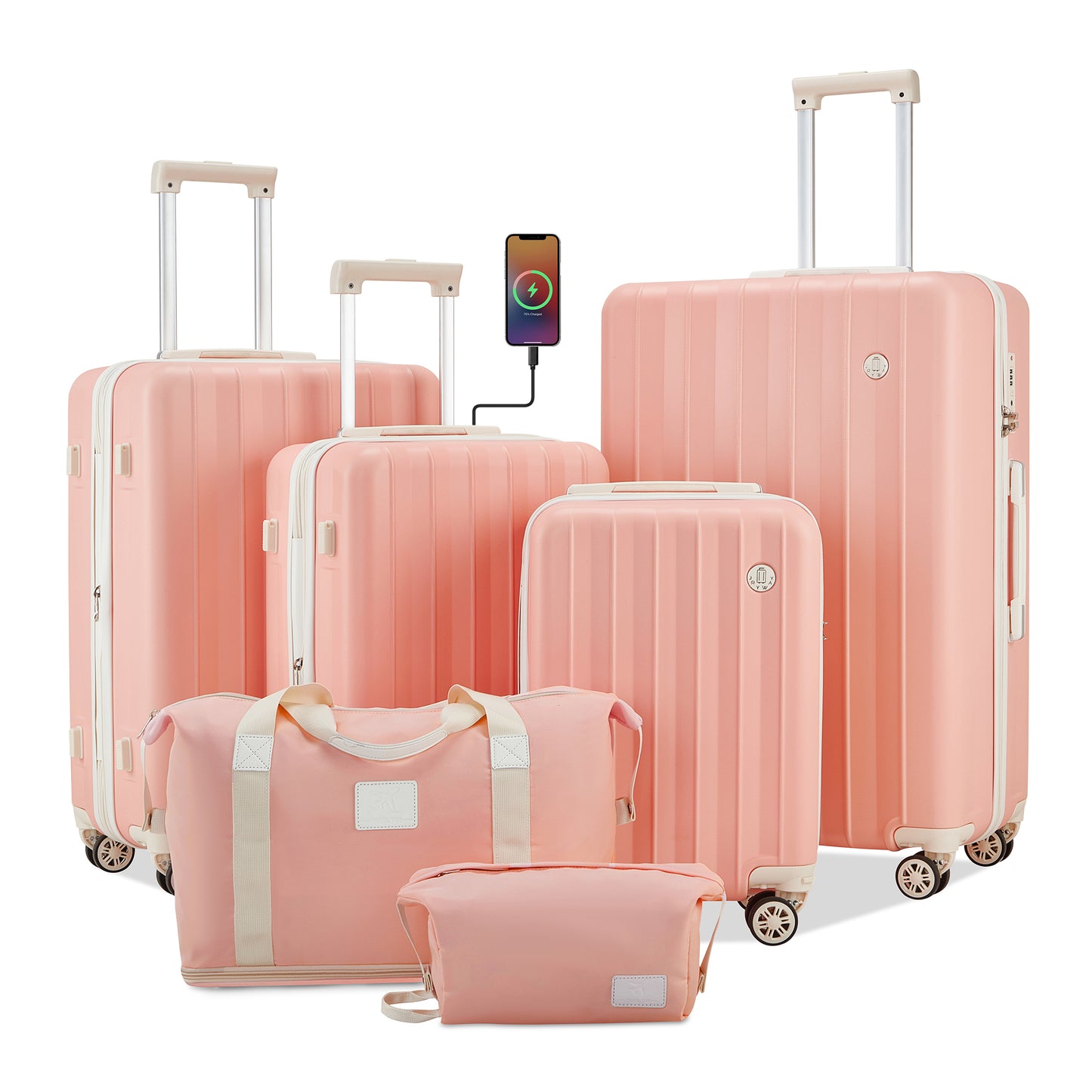 6 Pieces Set 18/20/24/28 INCH Carry On Luggage Set TR007 Plus with Cup Holder and USB Port