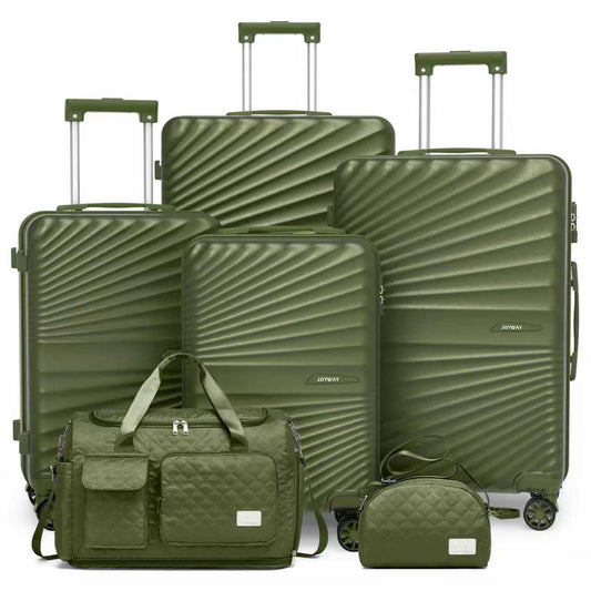 Joyway Luggage Set 6 Piece ABS Hardside Lightweight Suitcase with TSA Lock Spinner Wheels (18/20/24/28),Green-Brown