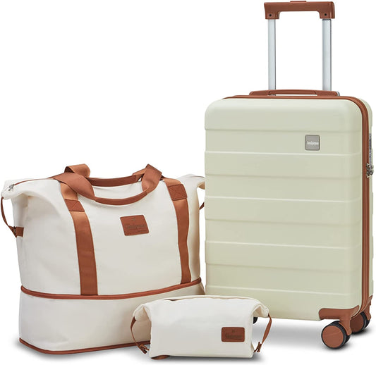 beige 3 Piece Set Lightweight Hard Shell Luggage Set